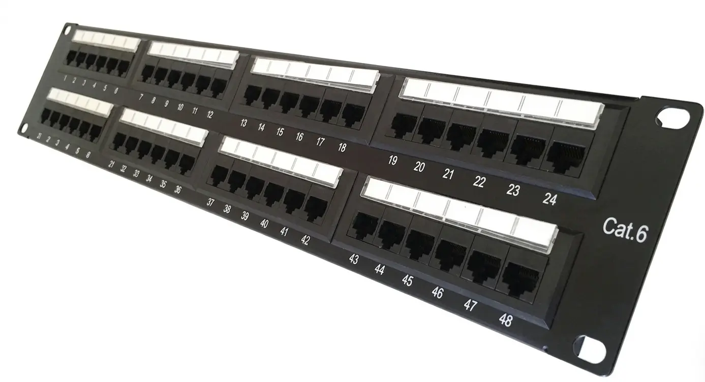 Patch Panel 48 puertos UTP Categoría 6, 2RU